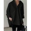 image:imageGORGLITTER Womens Button Down Shirts Oversized Bell Long Sleeve Top Collar Work Casual Dressy Dress Blouses TopsBlack