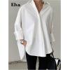 image:imageGORGLITTER Womens Button Down Shirts Oversized Bell Long Sleeve Top Collar Work Casual Dressy Dress Blouses TopsWhite