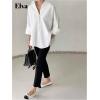 image:imageGORGLITTER Womens Button Down Shirts Oversized Bell Long Sleeve Top Collar Work Casual Dressy Dress Blouses TopsWhite