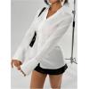 image:imageGORGLITTER Womens Button Up Fitted Blouse Dressy Bell Sleeve Office Work Shirt Cinched Waist TopsWhite