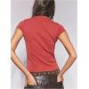 image:imageGORGLITTER Womens Cap Sleeve Y2k Tops Graphic Tees Bird Print Mock Neck Summer Casual Slim Fit T ShirtsBurgundy