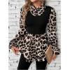 image:imageGORGLITTER Womens Cheetah Leopard Animal Print Peplum Top Blouse Lantern Long Sleeve Fall Teacher Baby Doll Twofer TopMulticolor