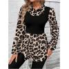 image:imageGORGLITTER Womens Cheetah Leopard Animal Print Peplum Top Blouse Lantern Long Sleeve Fall Teacher Baby Doll Twofer TopMulticolor