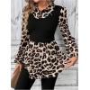 image:imageGORGLITTER Womens Cheetah Leopard Animal Print Peplum Top Blouse Lantern Long Sleeve Fall Teacher Baby Doll Twofer TopMulticolor