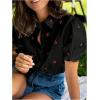 image:imageGORGLITTER Womens Cherry Shirt Puff Short Sleeve Button Down Collared Dressy Cute Summer Blouse TopsBlack