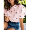 image:imageGORGLITTER Womens Cherry Shirt Puff Short Sleeve Button Down Collared Dressy Cute Summer Blouse TopsPink