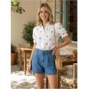 image:imageGORGLITTER Womens Cherry Shirt Puff Short Sleeve Button Down Collared Dressy Cute Summer Blouse TopsWhite