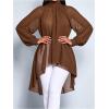 image:imageGORGLITTER Womens Chiffon Flowy Blouse High Low Cape Tops Sheer Mesh Poncho Shawl Asymmetrical Dressy BlouseBrown