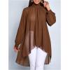 image:imageGORGLITTER Womens Chiffon Flowy Blouse High Low Cape Tops Sheer Mesh Poncho Shawl Asymmetrical Dressy BlouseBrown