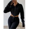 image:imageGORGLITTER Womens Cropped Button Down Shirts Long Bell Sleeve Collared Crop Blouses Tops Causal Office OutfitsBlack