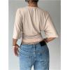 image:imageGORGLITTER Womens Dolman Short Sleeve Cinched Waist Tops Ruched Crew Neck Fitted Crop Tops Casual Going Out OutfitsApricot