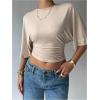 image:imageGORGLITTER Womens Dolman Short Sleeve Cinched Waist Tops Ruched Crew Neck Fitted Crop Tops Casual Going Out OutfitsApricot