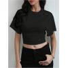 image:imageGORGLITTER Womens Dolman Short Sleeve Cinched Waist Tops Ruched Crew Neck Fitted Crop Tops Casual Going Out OutfitsBlack