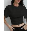 image:imageGORGLITTER Womens Dolman Short Sleeve Cinched Waist Tops Ruched Crew Neck Fitted Crop Tops Casual Going Out OutfitsBlack