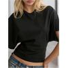 image:imageGORGLITTER Womens Dolman Short Sleeve Cinched Waist Tops Ruched Crew Neck Fitted Crop Tops Casual Going Out OutfitsBlack