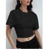 image:imageGORGLITTER Womens Dolman Short Sleeve Cinched Waist Tops Ruched Crew Neck Fitted Crop Tops Casual Going Out OutfitsBlack