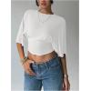 image:imageGORGLITTER Womens Dolman Short Sleeve Cinched Waist Tops Ruched Crew Neck Fitted Crop Tops Casual Going Out OutfitsPure White