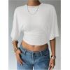 image:imageGORGLITTER Womens Dolman Short Sleeve Cinched Waist Tops Ruched Crew Neck Fitted Crop Tops Casual Going Out OutfitsPure White