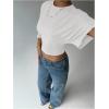 image:imageGORGLITTER Womens Dolman Short Sleeve Cinched Waist Tops Ruched Crew Neck Fitted Crop Tops Casual Going Out OutfitsPure White