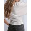 image:imageGORGLITTER Womens Dolman Short Sleeve Cinched Waist Tops Ruched Crew Neck Fitted Crop Tops Casual Going Out OutfitsWhite