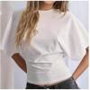 image:imageGORGLITTER Womens Dolman Short Sleeve Cinched Waist Tops Ruched Crew Neck Fitted Crop Tops Casual Going Out OutfitsWhite