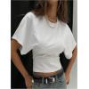 image:imageGORGLITTER Womens Dolman Short Sleeve Cinched Waist Tops Ruched Crew Neck Fitted Crop Tops Casual Going Out OutfitsWhite