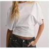 image:imageGORGLITTER Womens Dolman Short Sleeve Cinched Waist Tops Ruched Crew Neck Fitted Crop Tops Casual Going Out OutfitsWhite