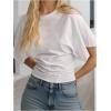 image:imageGORGLITTER Womens Dolman Short Sleeve Cinched Waist Tops Ruched Crew Neck Fitted Crop Tops Casual Going Out OutfitsWhite