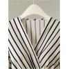 image:imageGORGLITTER Womens Dressy Wrap Peplum Blouse Tops Casual Striped Tie Waist Long Sleeve V Neck Baby Doll Shirts TopsBlack and White