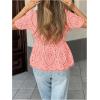 image:imageGORGLITTER Womens Eyelet Babydoll Shirts Button Up Short Sleeve Lace Boho Dressy Peplum Blouses TopOrange