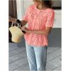 image:imageGORGLITTER Womens Eyelet Babydoll Shirts Button Up Short Sleeve Lace Boho Dressy Peplum Blouses TopOrange