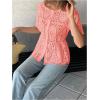 image:imageGORGLITTER Womens Eyelet Babydoll Shirts Button Up Short Sleeve Lace Boho Dressy Peplum Blouses TopOrange