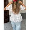 image:imageGORGLITTER Womens Eyelet Babydoll Shirts Button Up Short Sleeve Lace Boho Dressy Peplum Blouses TopWhite