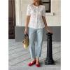 image:imageGORGLITTER Womens Eyelet Babydoll Shirts Button Up Short Sleeve Lace Boho Dressy Peplum Blouses TopWhite