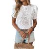 image:imageGORGLITTER Womens Eyelet Tops Boho Crochet Puff Short Sleeve Blouses Floral Embroidery Tops Summer Vacation OutfitsWhite