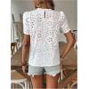 image:imageGORGLITTER Womens Eyelet Tops Boho Crochet Puff Short Sleeve Blouses Floral Embroidery Tops Summer Vacation OutfitsWhite