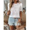 image:imageGORGLITTER Womens Eyelet Tops Boho Crochet Puff Short Sleeve Blouses Floral Embroidery Tops Summer Vacation OutfitsWhite