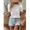 image:imageGORGLITTER Womens Eyelet Tops Boho Crochet Puff Short Sleeve Blouses Floral Embroidery Tops Summer Vacation OutfitsWhite