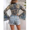 image:imageGORGLITTER Womens Floral Bell Sleeve Boho Crop Tops 70s Mesh Vinatge Western Country Concert BlouseBlue