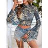 image:imageGORGLITTER Womens Floral Bell Sleeve Boho Crop Tops 70s Mesh Vinatge Western Country Concert BlouseBlue