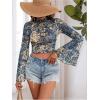 image:imageGORGLITTER Womens Floral Bell Sleeve Boho Crop Tops 70s Mesh Vinatge Western Country Concert BlouseBlue
