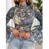 image:imageGORGLITTER Womens Floral Bell Sleeve Boho Crop Tops 70s Mesh Vinatge Western Country Concert BlouseBlue