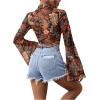 image:imageGORGLITTER Womens Floral Bell Sleeve Boho Crop Tops 70s Mesh Vinatge Western Country Concert BlouseMulticolor
