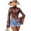 image:imageGORGLITTER Womens Floral Bell Sleeve Boho Crop Tops 70s Mesh Vinatge Western Country Concert BlouseMulticolor