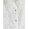 image:imageGORGLITTER Womens Floral Embroidered Blouse Eyelet Puff Short Sleeve Button Down Shirt Dressy Summer Casual Crop TopsWhite