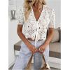 image:imageGORGLITTER Womens Floral Tie Front Short Sleeve Blouse Tops Dressy Casual Boho V Neck Eyelet Western Summer Crop TopsWhite