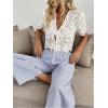 image:imageGORGLITTER Womens Floral Tie Front Short Sleeve Blouse Tops Dressy Casual Boho V Neck Eyelet Western Summer Crop TopsWhite