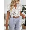 image:imageGORGLITTER Womens Floral Tie Front Short Sleeve Blouse Tops Dressy Casual Boho V Neck Eyelet Western Summer Crop TopsWhite