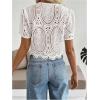 image:imageGORGLITTER Womens Floral Tie Front Short Sleeve Blouse Tops Dressy Casual Boho V Neck Eyelet Western Summer Crop TopsWhite Eyelet