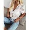 image:imageGORGLITTER Womens Floral Tie Front Short Sleeve Blouse Tops Dressy Casual Boho V Neck Eyelet Western Summer Crop TopsWhite Eyelet
